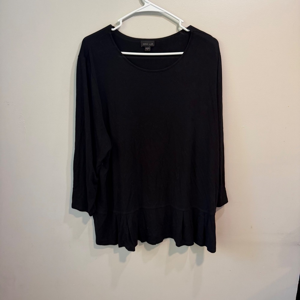J. Jill Wearever Black Ruffle Hem‎ Top 3/4 Sleeve Rayon Spandex XL RN 97641